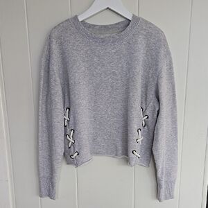 Aerie Light Gray Lace-Up Sweatshirt Size XS